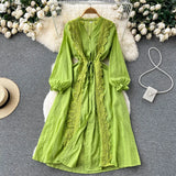 Lace Embroidary Women Dress 2022 Summer Fashion Elegant Long Sleeves Hollow Out French Style Ladies A Line