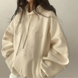 Solid Color Letter Embroidery Oversized Hoodie-Outfit