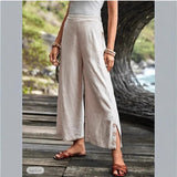 Women's Trousers Spliced Thin Multi-Pocket Broad-Legged Ladies