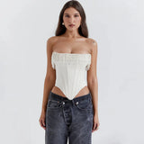 White Satin Pearl Tassel Corset Top-Outfit