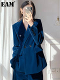 Wide Leg Pants Velvet Two Piece Suit New Lapel Long Sleeve Blue Loose Fit Women Fashion Tide Spring Autumn 2023