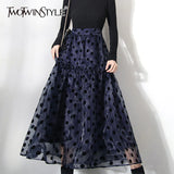 Sweet Dot Sheer Mesh Women's Clothing High Waist Patchwork Colorblock A Line Long Skirts Female 2022 Spring