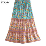 2023 Summer Skirt Women Paisley Floral Print Skirts Casual Vintage A-Line Beach Skirt saia Jupe Femme faldas Midi
