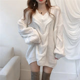 Women Sweater Pullover 2022 Female Knitting Overszie Long Loose Elegant Knitted Thick Outerwear Woman Winter Sweaters Pink