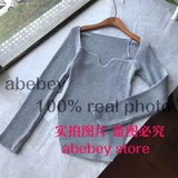 new spring and summer fashion women clothes sqaure collar full sleeves elastic high waist sexy pullover