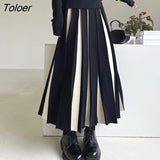 Fashion Striped Mixed Color Long Skirt Women High Waist Elegant Woman Pleated Skirt Spring Knitted Faldas Largas