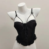 Retro Lace Splicing Sling Vest Woman 2025 New With Chest Pad Irregular Inside The