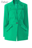 Fashion Women's Blazer Notched Collar Loose Single Button Waist Green Long Sleeve Suit Jackets Spring 2023 New