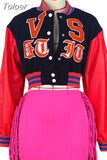 Student Cropped Baseball Bomber Coat Casual Single Breasted Long Sleeve Jackets Streetwear Oversize Letterman