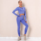 Women Sports Set Workout Sportswear Gym Clothing Fitness Long Sleeve Crop Top High Waist Leggings Sports