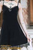 Black Chic Bow Decoration Women Spaghetti Belt Dress 2023 Summer Elegant Off Shoulder lolita Dress E-girl Gothic eam