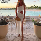 Cut Out Beach Midi Dress Bodycon Women Hollow Out Summer Sleeveless Backless High Split Dresses Elegant Dresses Party