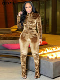 Velvet Loungewear Sets Women Velour Two Piece Outfits Zipper Full Sleeve Jacket and Stacked Pant Sweatsuit Matching