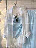 Suspender Vest Long Sleeved Chiffon Shirt Wide Leg Pants Three Piece Elegant Women's Pants Set Casual Outfits