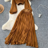 Wear With A Female Autumn Temperament Short Lantern Sleeve Shirt High Waist Hanging Feeling Open Skirt Two