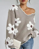 And Winter New Lace V-Neck Marinde Jersey Casual