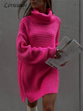 Women Turtleneck Sweaters Casual Loose Solid Thick Long Female Pullover Tops 2022 Winter Soft Warm Knitwear