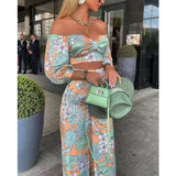 Y2K Casual Chic Women Summer Tracksuit 2021 Pants Set Floral Print Shirt Tops And High Waist Pants Long Two Piece