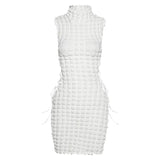 Sisterlinda Stacked Plaid Bandage Hollow Sexy Y2K Dress Women Sleeveless Turtleneck String Bodycon Party Clubwear Female