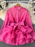 Chic Top Women's Autumn Dress New Lotus Side Of The Ocean Design Bow Tied With Niche