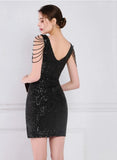 Modest V-neck Sleeveless Sequined Mini Slit Club