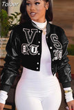 Student Cropped Baseball Bomber Coat Casual Single Breasted Long Sleeve Jackets Streetwear Oversize Letterman