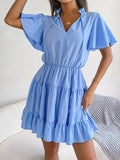 Neck Tiered Flutter Sleeve Mini
