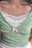Sweet Y2K Lace Cami Patchwork Cropped Top Purple Coquette Aesthetic Short Sleeve Lace T-shirts Fairycore Cute
