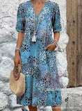 New Printed Summer V-Neck Casual Holiday Bag Dress Home Clothes