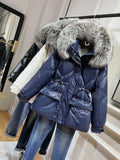 2022 Winter Down Jackets Women Big Fur Collar Warm Parkas Fashion Hooded Puffer Coats Big Pocket Female Padded