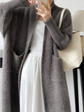 Gray Big Size Long Knitting Cardigan Sweater Loose V-Neck Long Sleeve Women New Fashion Tide Autumn Winter 2022