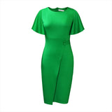 Leaves Sleeves Tight Banded Professional Solid Women's Dress African Large-Size