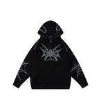 Embroidery Punk Spider Zip Up Hoodie-Outfit
