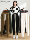 Thick Warm Pants Women Velvet Sweatpants Jogger Elastic High Waist Casual Thick Sweatpants Windproof Pants For