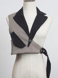Women Black Plaid Irregular Stitch Loose Fit Vest New V-collar Sleeveless Fashion Tide Spring Autumn 2023