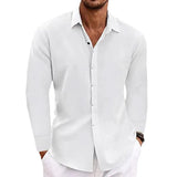 Men's Linen Long-Sleeved T-Shirt Loose Sweatshirt Solid Long-Sleeved Cotton Shirt Men's Large Size Men's