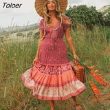 V-Neck Short Sleeve Summer Dress Floral Printed Bohemian Maxi Dresses Casual Beach Women Clothing 2023 Female
