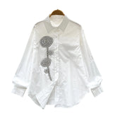 Day Shirt Women 2025 New French Heavy Industry Diamond Three-Dimensional Flowers Loose Thin Single-Drilled Chic