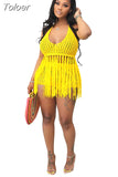 Crochet Fringe Top and Shorts 2 Piece Sets Womens Sexy Beach Summer Vacation Outfits Matching Sets Wholesale