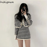 Temperament Skirt Outfits Chic Plaid Two Piece Set Women Sailor Collar Cropped Coapt Bodycon Mini Skirts Suit Office Lady