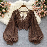 With Thin Short Perspective Creek Lace Jersey Autumn Dress New Korean Version Of The T-Shirt T-Shirt On The