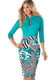 Floral Patch Black Keyhole Long Sleeve Office