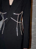 2023 NewAutumn And Autumn Fashion Casual Long Sleeve Solid Color Slim Patchwork Bling Rhinestone Blazer Coat Women's