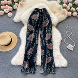 Women Summer Long Jeans Pants Floral Print 2022 Harajuku Zipper Button Packet Ladies Fashion Romantic Sweet