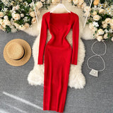 For Women 2022 Sexy Strapless Ribbed Knitted Bodycon Dress Women Winter Long Sleeve Midi Sweater Dress
