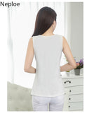 Sleeveless Chiffon Blouse Lace Flower Sequined Shirt Ladies Tops 2023 Summer Oversized Blouses Woman Black White