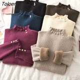 Turtleneck Plus Velvet Slim Sweater Women Winter Warm 2022 New Thicken Knitted Pullover Casual Fleeve Lined Bottomed