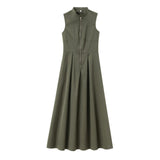 2025 New Women's Dress French Design Round Neckless Sleeveless Commuting Temperament Fan Flute