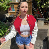 Sisterlinda Autumn Patchwork Letter Print Short Jacket Women Casual High Street Baseball Coat Female Sporty Y2K Sweatshirts