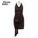 Draped Cowl Neck Halter Dresses Womens Clothing Summer 2023 Coquette Y2k Sexy Backless Mini Dress Clubwear
